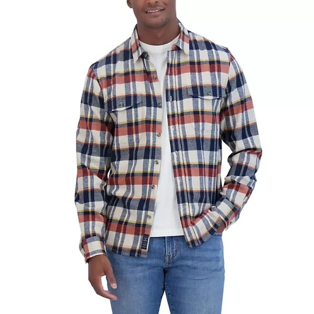 Lucky Brand Mens Flannel Plaid Button Up Shirt Orange Multi XXL